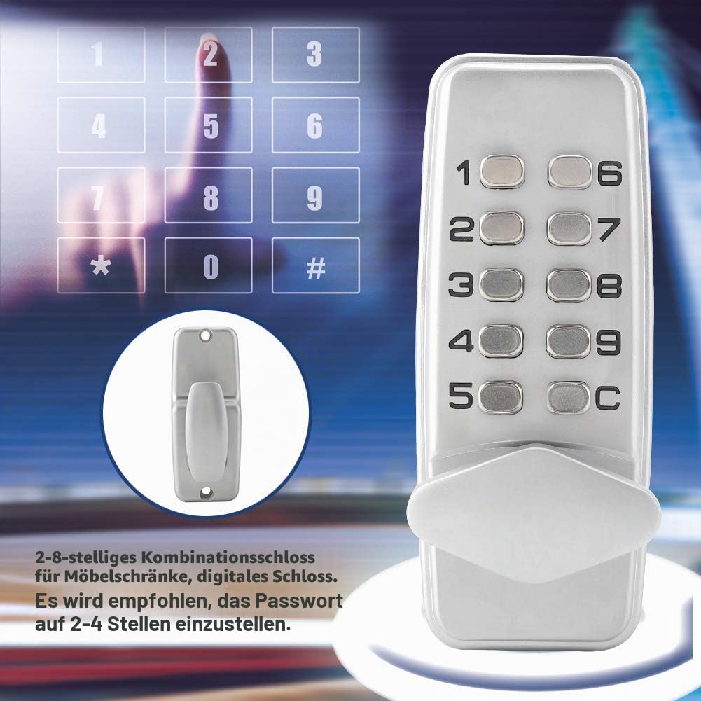 Schlüsselloses Türschloss, Schlüsselloses Türschloss mit Zahlencode, Zahlenkombination von 2 bis 8 Ziffern, Sicherheitscode, Wasserdicht, mit Einsteckschloss und Rückplatte mit doppelter Funktion
