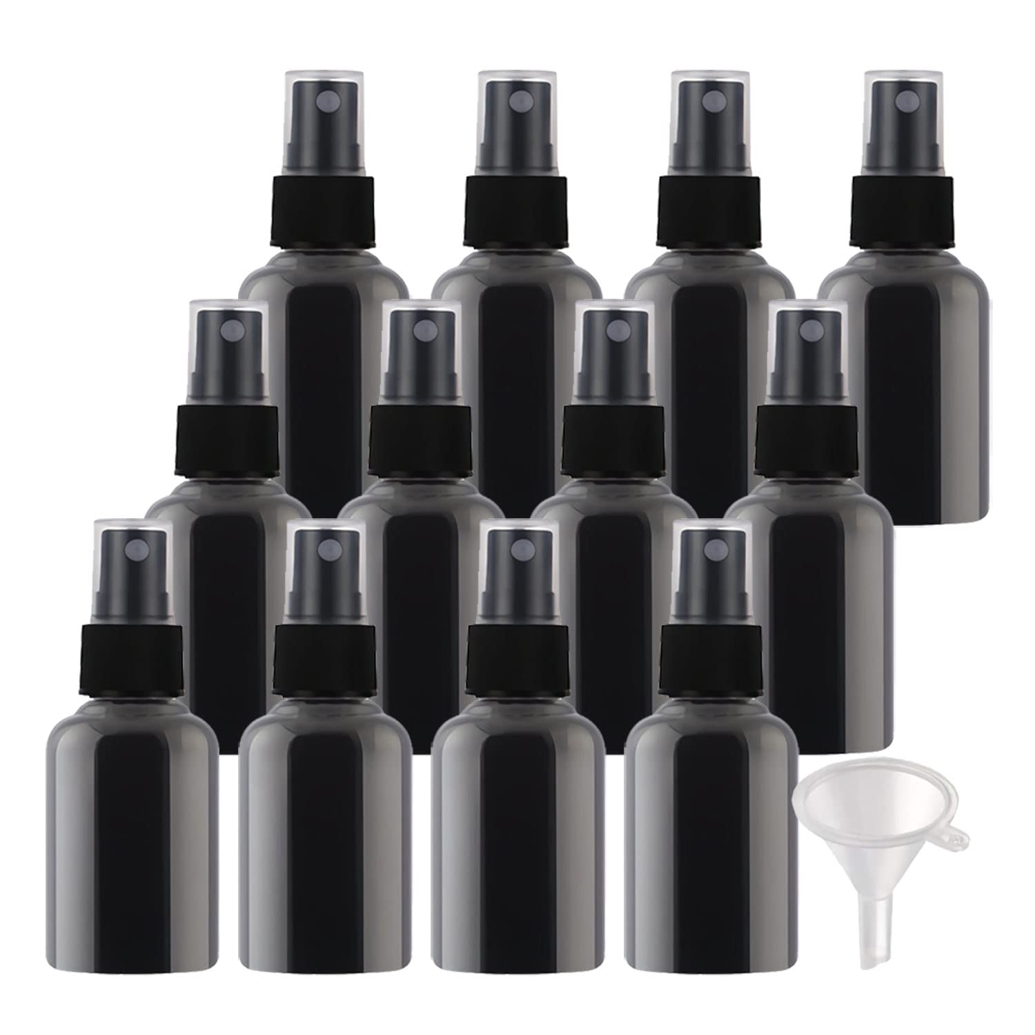 12 Pezzi 50ml Flaconi Spray in Plastica Nero 38MM x 99MM, Vuoti Bottiglie Spray Fine Nebbia Bottiglia da Viaggio, Flacone Spray Atomizzatore Vuoto con Pompa Nero, Profumo Sprayper