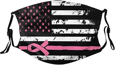 Breast Cancer Awareness American Flag Face Mask Washable Reusable Adults Breathable with 2 Filters Black