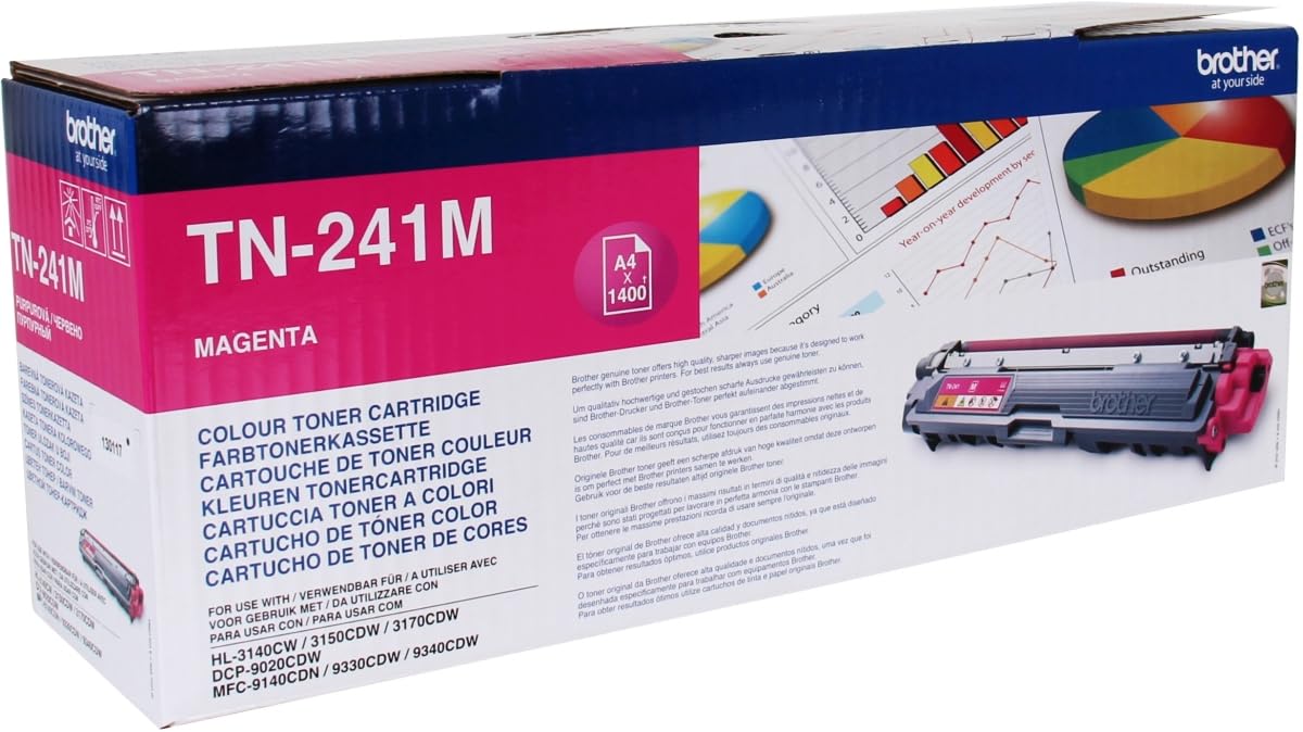 Brother TN-241 M Cartuccia Toner e Laser – Toner per stampanti laser, 1400 Pagine, LED, HL-3140cw HL-3150CDW HL-3170CDW DCP-9020CDW MFC-9140CDN MFC9140CDN MFC9340CDW, 38,8 cm, 10,5 cm, 15 cm