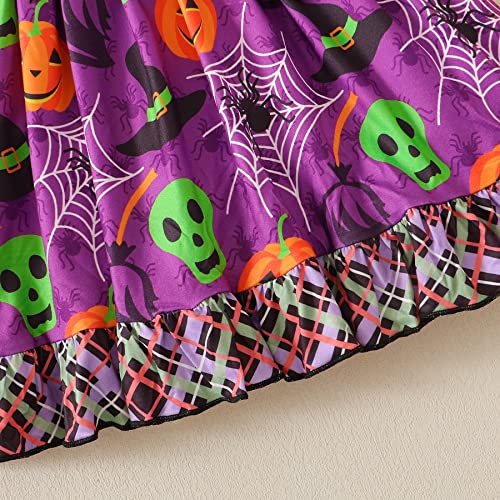 Kids Girls Halloween Dress Boo Pumpkin Pattern Sleeveless Dresses Little Girls Ruffle Dress (Purple, 5-6 Years) #TOP5