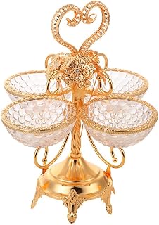 Elegant Temperament Glass Wrought Iron Fruit Plate Hotel Living Room 4 Grid Candy Snack Basin Family Fruit Plate