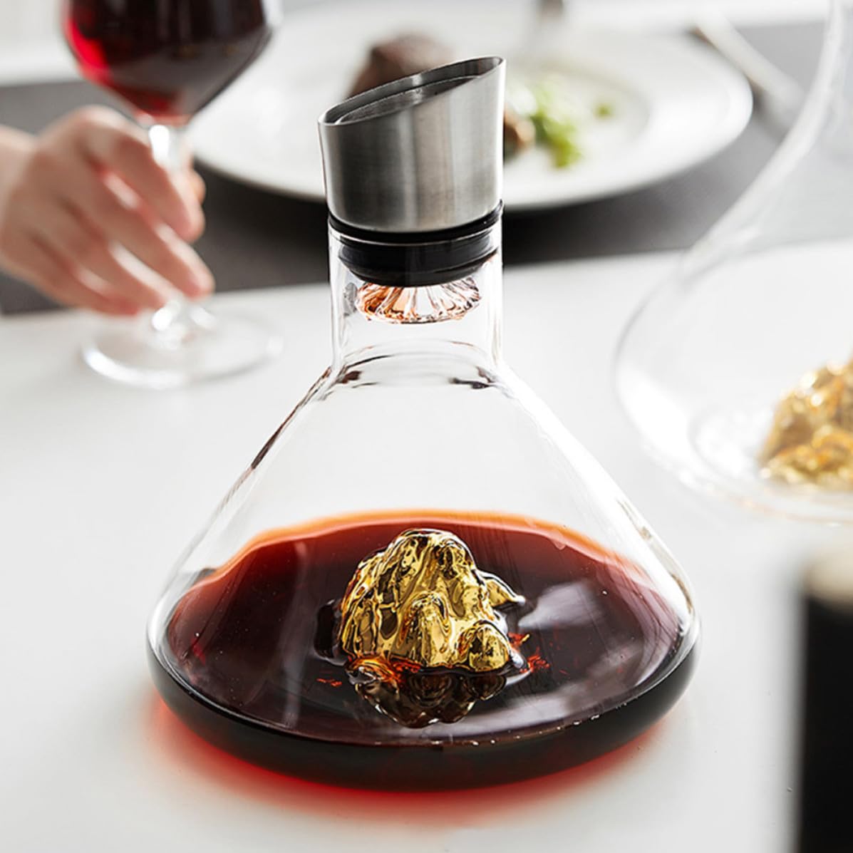 Decantador de Vino Dorado y Diseño Elegante de Cristal 1500ml Aireación Rápida para Ambiente y Escritorio
