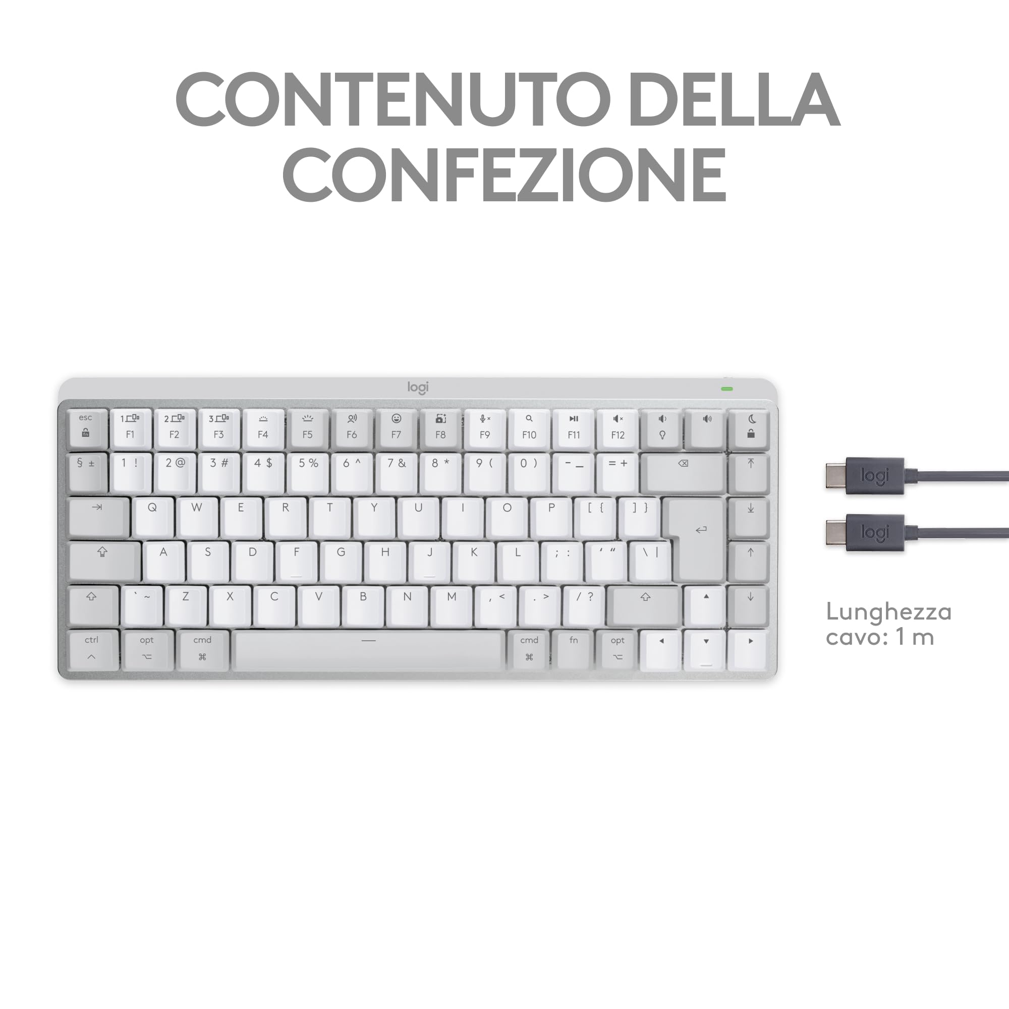 Logitech MX Mechanical Mini Tastiera Retroilluminata Wireless per Mac | Switch a Basso Profilo, Tasti Tattili Silenziosi, Retroilluminati, Bluetooth, USB-C, Apple, iPad, QWERTY US Intl - Pale Grey