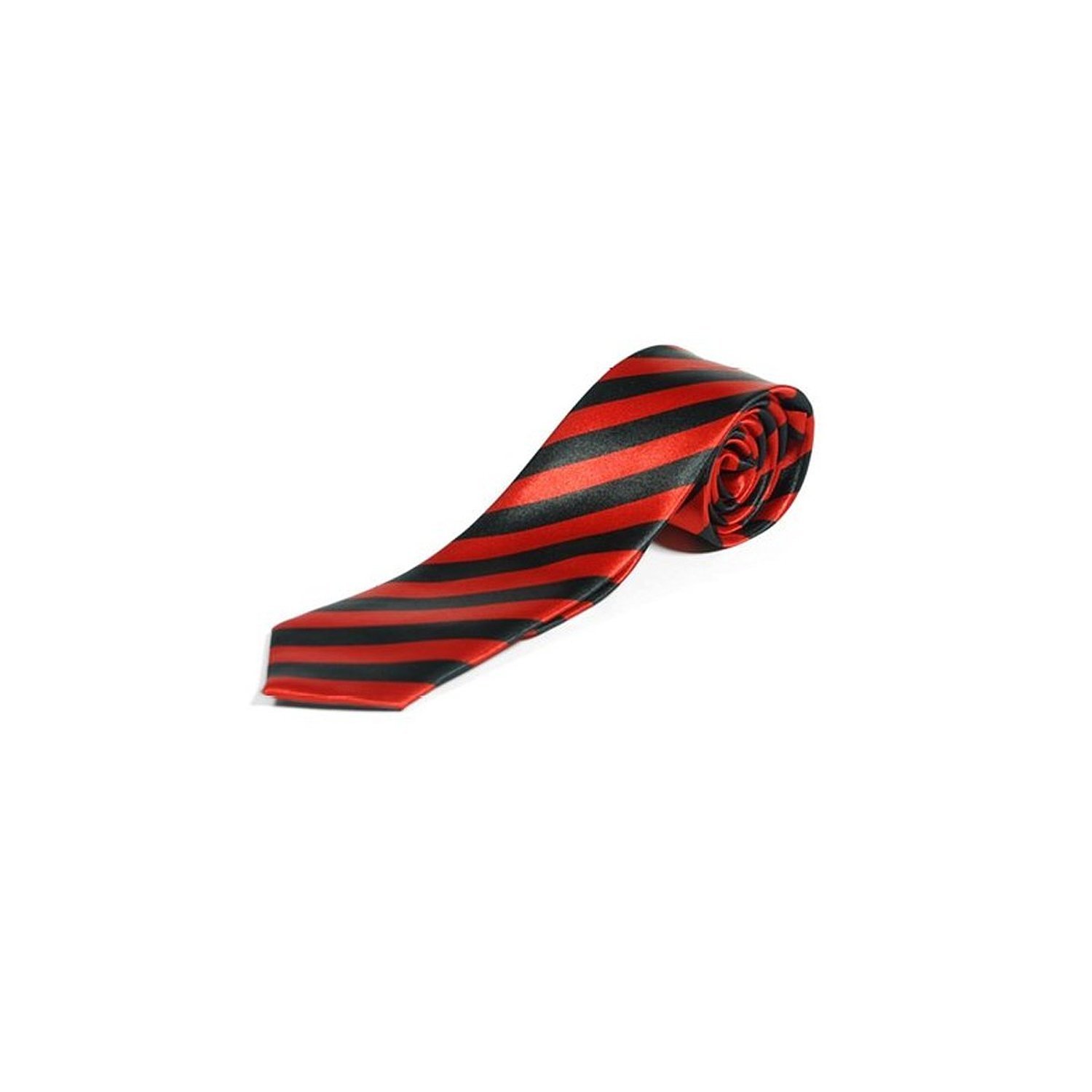 Mytoptrendz® - Slim Narrow Striped Tie Neckties (Red and black stripe)