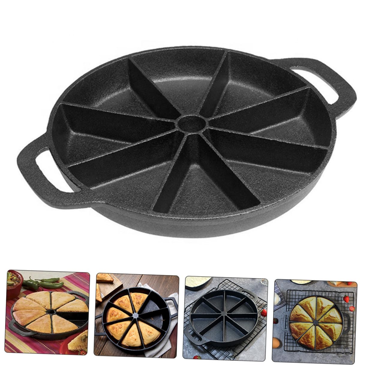 iplusmile Maisbrotpfanne aus Gusseisen mit Geteilter Backform und Effizienter Wärmeleitung für Küche und Restaurant Stilvolles Design und 8 eckige Keilform Backblech
