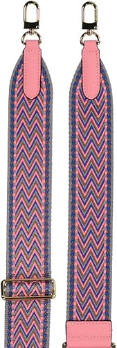 Hot Pink Aztec Patterned Bag Strap with Leather Trim and Metal Clasps