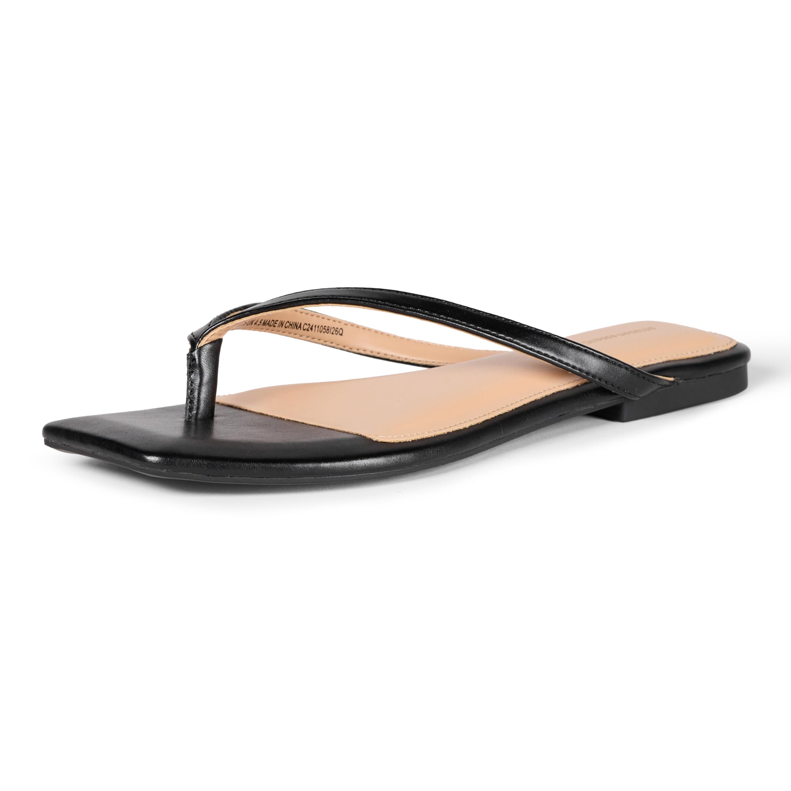 Amazon Essentials Women's Thong Sandals, Black Faux Leather, 13