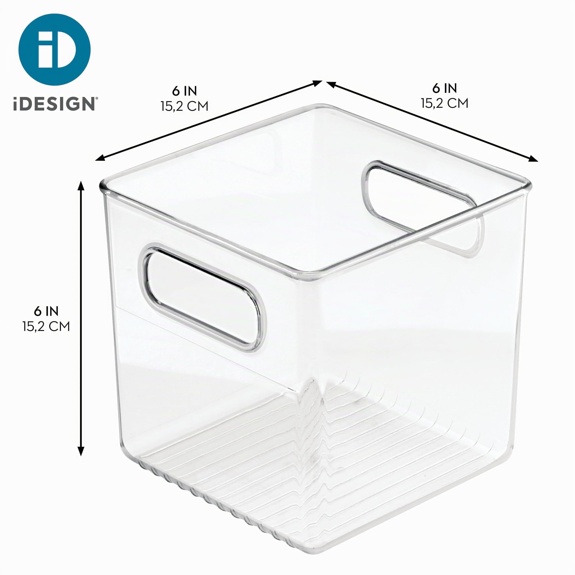 iDesign 71530EU Cabinet/Kitchen Binz Aufbewahrungsbox, mittelgroßer Küchen Organizer aus Kunststoff, würfelförmige Box, 15,2 cm x 15,2 cm x 15,2 cm, durchsichtig