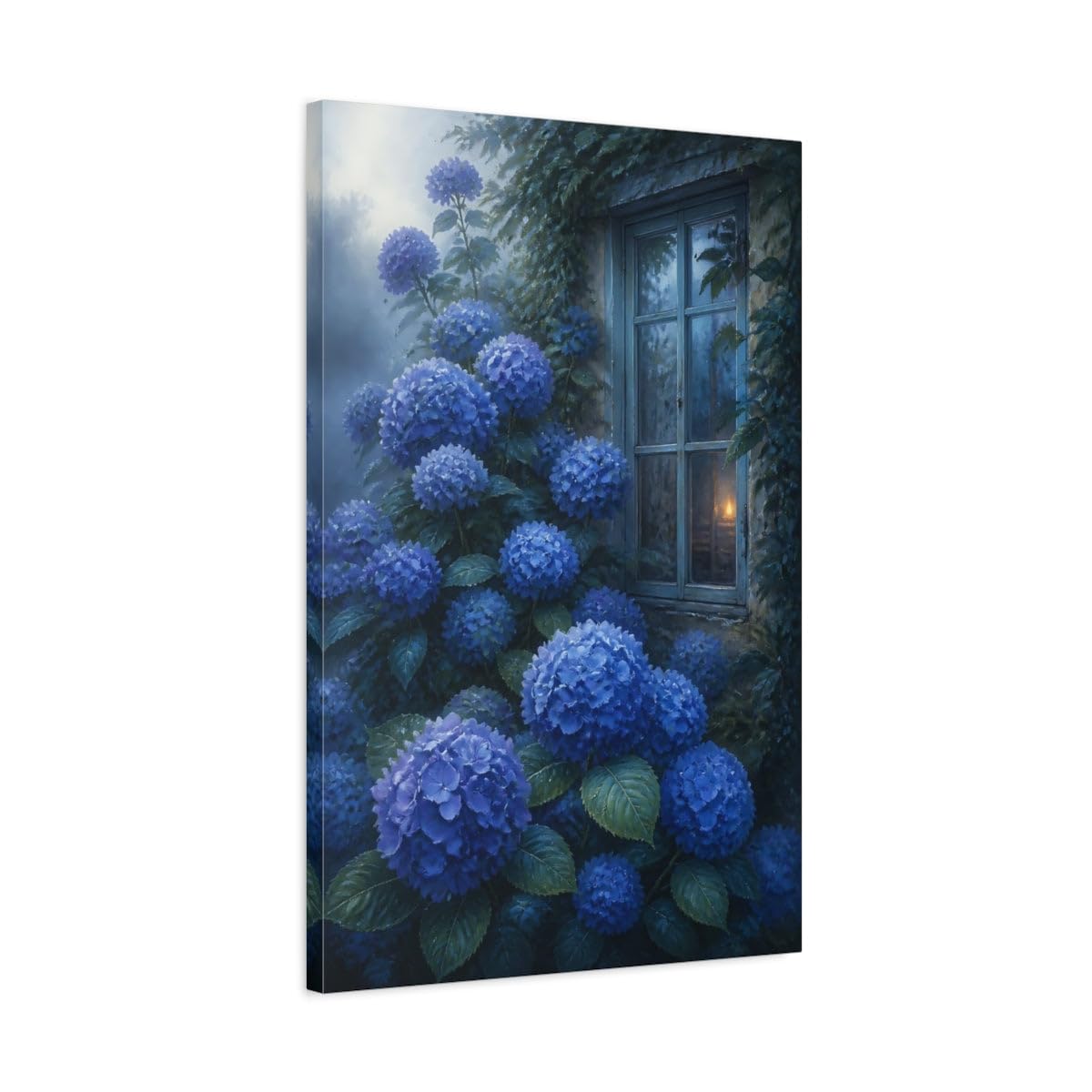 Blue Hydrangea Flowers Canvas Print – Living Room, Above Console Table 20×30 inch (50×75 cm) - Vertical / 1.25 inch (3 cm)