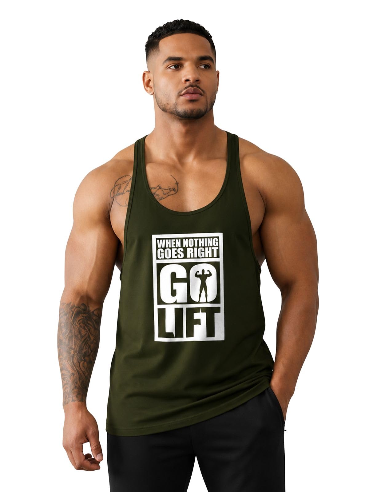 Gym Vest Polyester Printed Stylish Vest -When Nothing Goes Right Go Lift-image-1