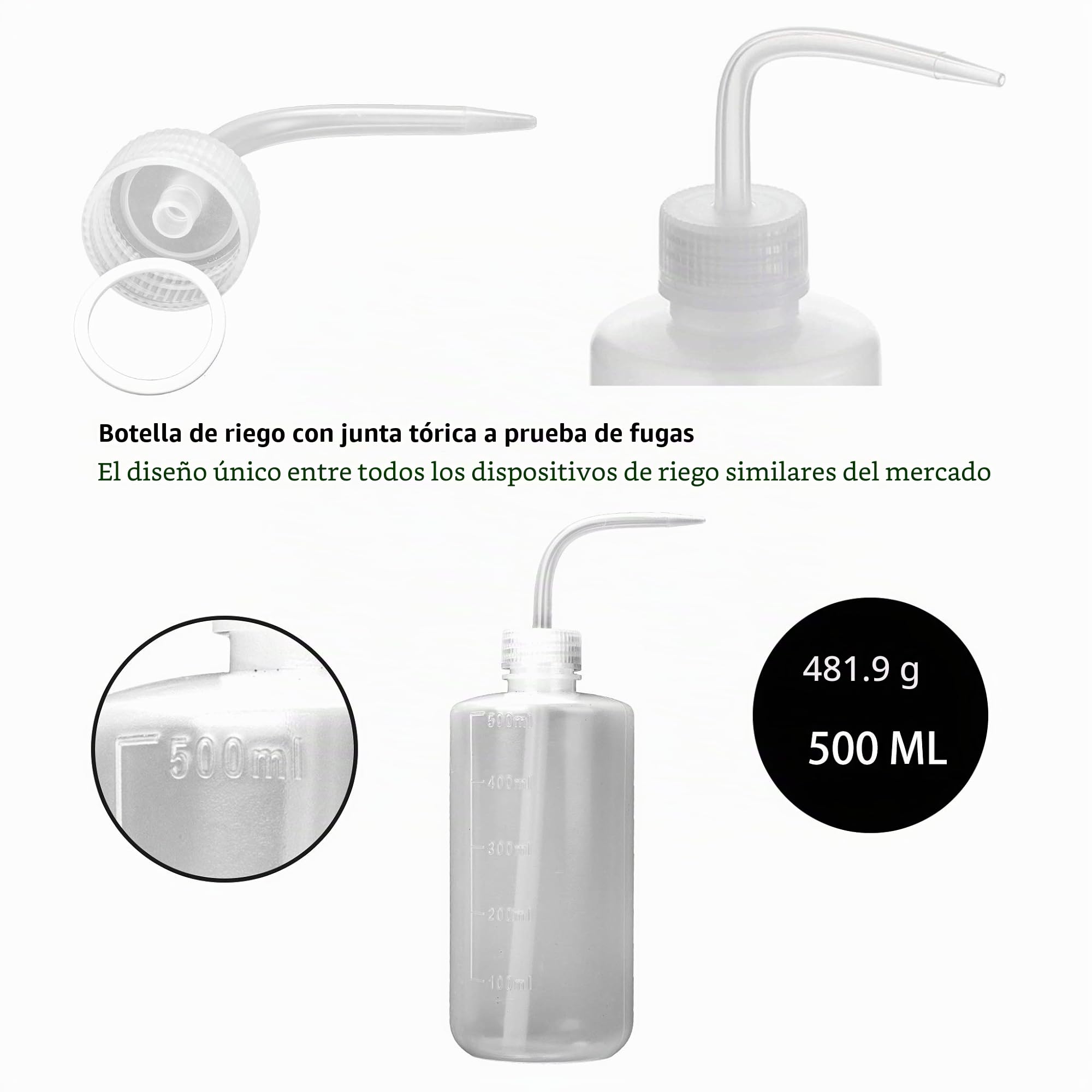 Botella de riego de 500 ml con junta tórica a prueba de fugas para plantas de interior suculentas cactus plástico apriete agua boquilla larga curvada boca regadera Bonsai Terrarium Orchids Seedling