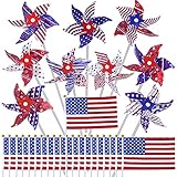 60 Pack Bulk 4th of July Patriotic American Pinwheels Red White Blue Stars & Stripes Pinwheels and...