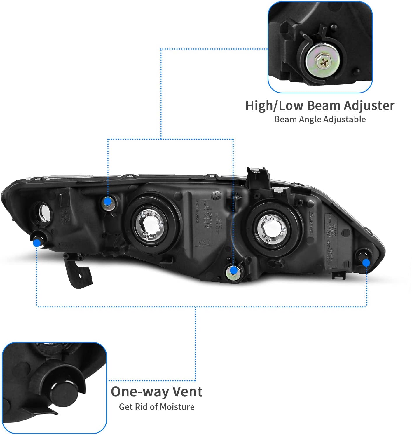 DWVO Compatible with 2006 2007 2008 2009 2010 2011 Civic 4-Door Sedan Headlight Assembly Headlamp Replacement Black Housing Amber Reflector (Only Compatible with 4-Door)