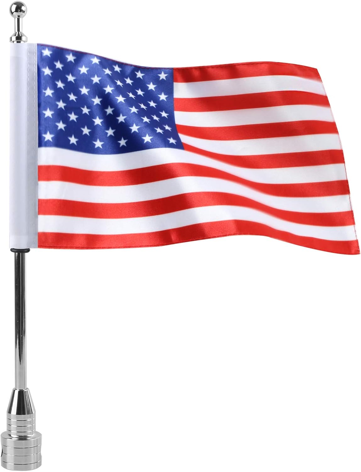 Motorcycle Flagpole Mount and American Flag - 6" x 9" Premium Double-Sided USA Flag - Stainless 14" Flag Pole Fixed Mount for 1/2" Tubular Luggage Racks for Harley Honda Goldwing Yamaha Etc