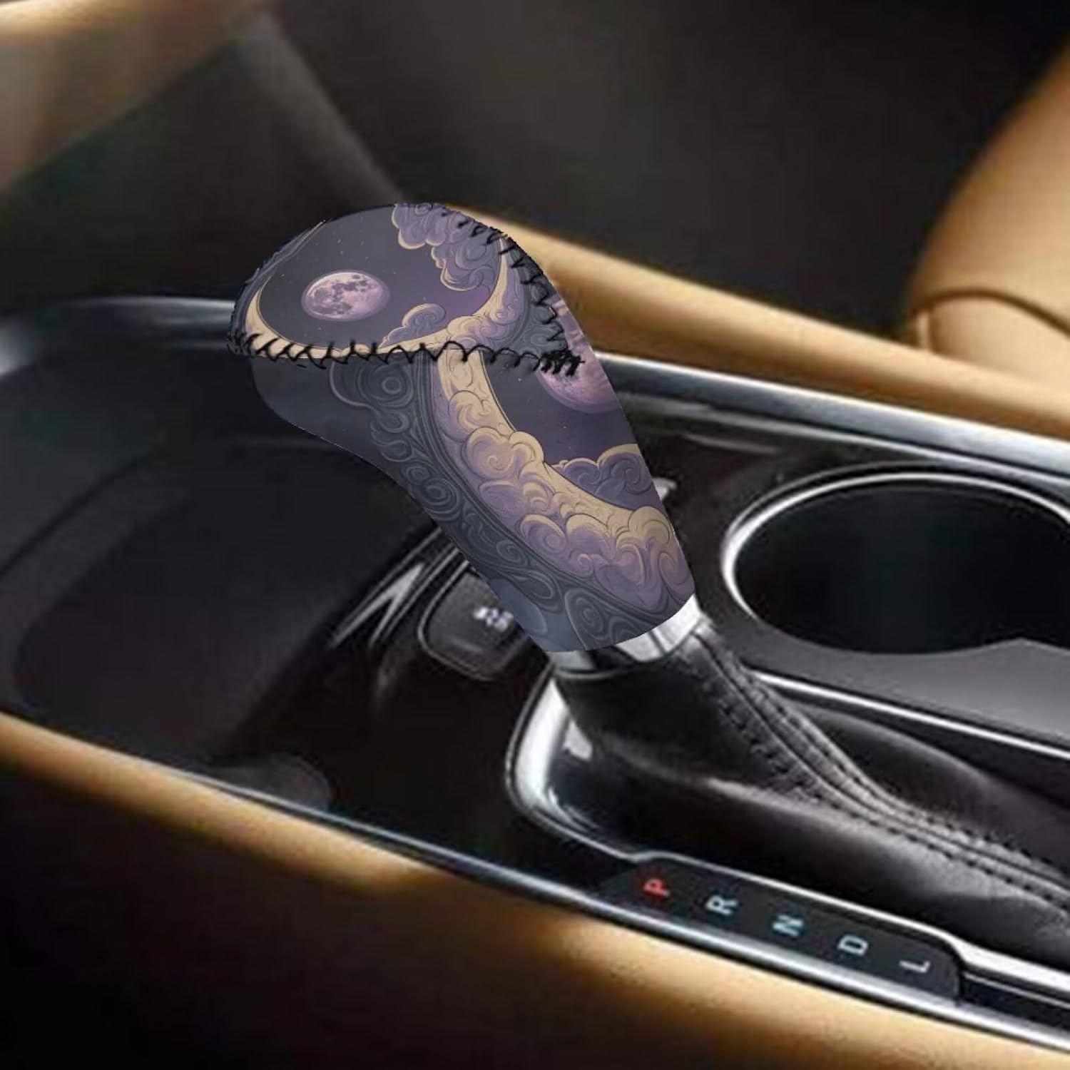 Moon Printed Gear Shift Cover Sets, Comfortable Non Slip Universal Fits for Most Cars SUV Truck - Set of 2 image 2