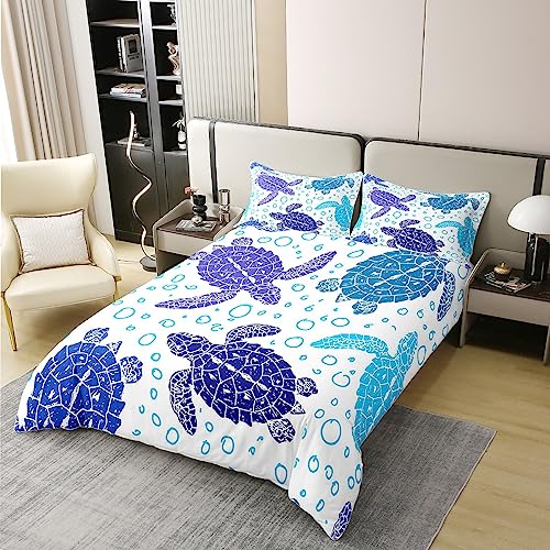100% Cotton Sea Turtle Comforter Cover, Tortoise Blue Sea Duvet Cover King for Kids Boys Girls Teens Ocean Life Bedding Set - Image 3