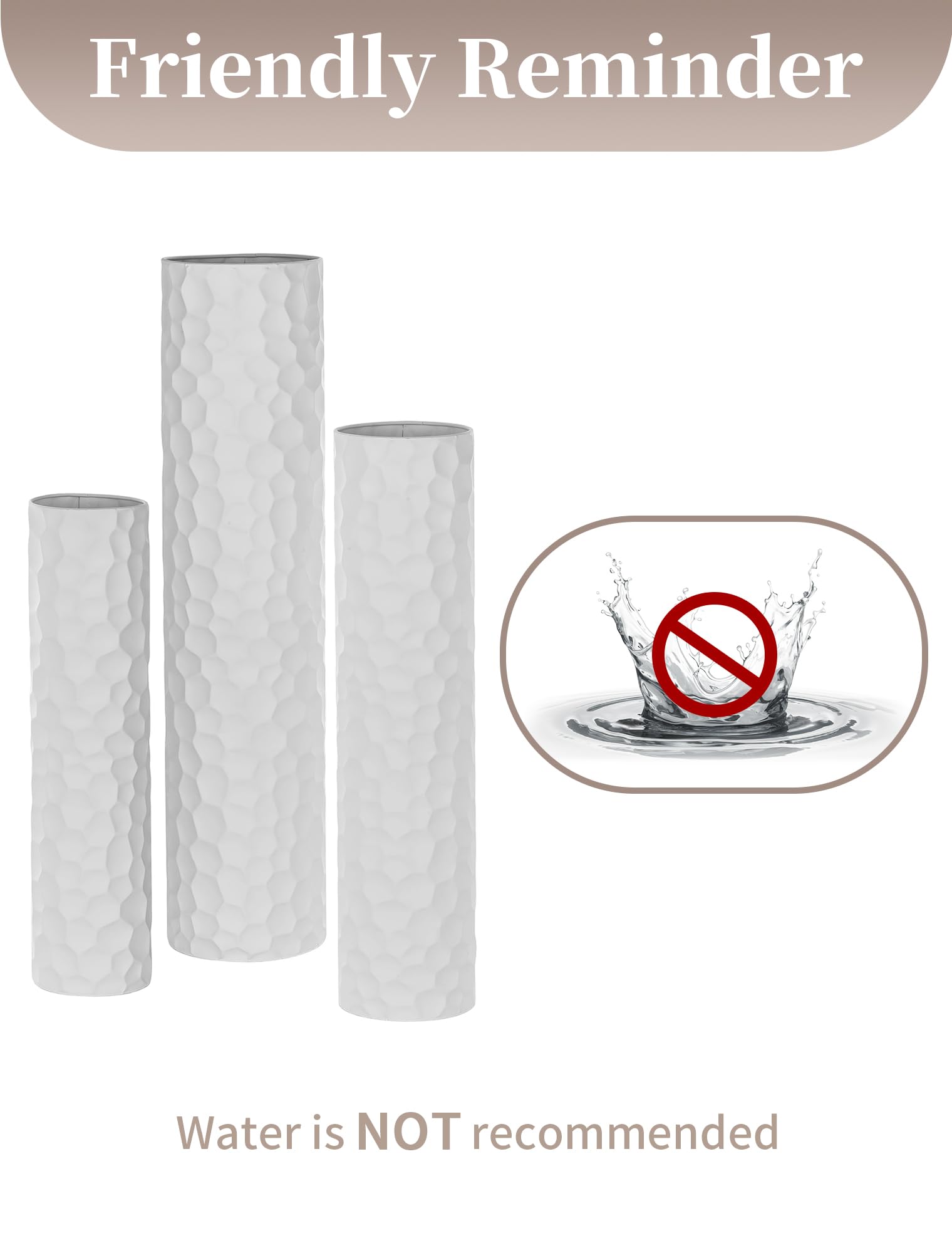 Sziqiqi Vaso da Terra Alto Bianco: Vasi Alti Extra Grandi Per Soggiorno 70/60/50 cm - Metallo Vaso da Pavimento Giganti Alti Set di 3 per Camera da Letto Ufficio Corridoio