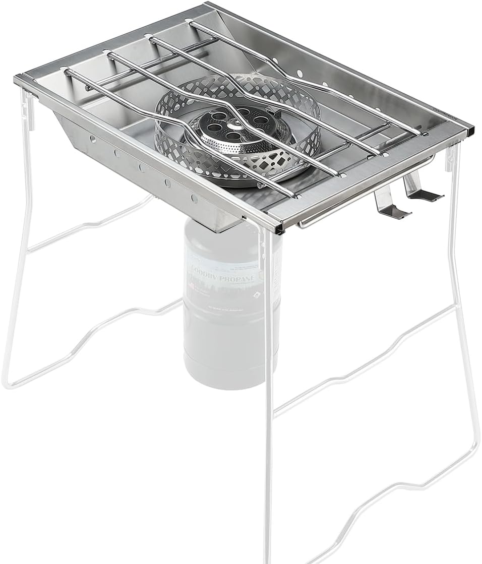 CAMPINGMOON Propane Top Stove Plate Stainless Steel Frame IGT Table Top Gas Burner Windproof Recessed Design for Camping CK-25PG+PG-4 Gas not Included