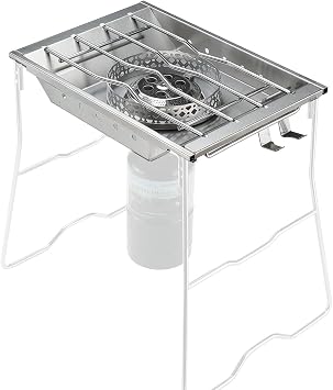 CAMPINGMOON Propane Top Stove Plate Stainless Steel Frame IGT Table Top Gas Burner Windproof Recessed Design for Camping CK-25PG+PG-4 Gas not Included