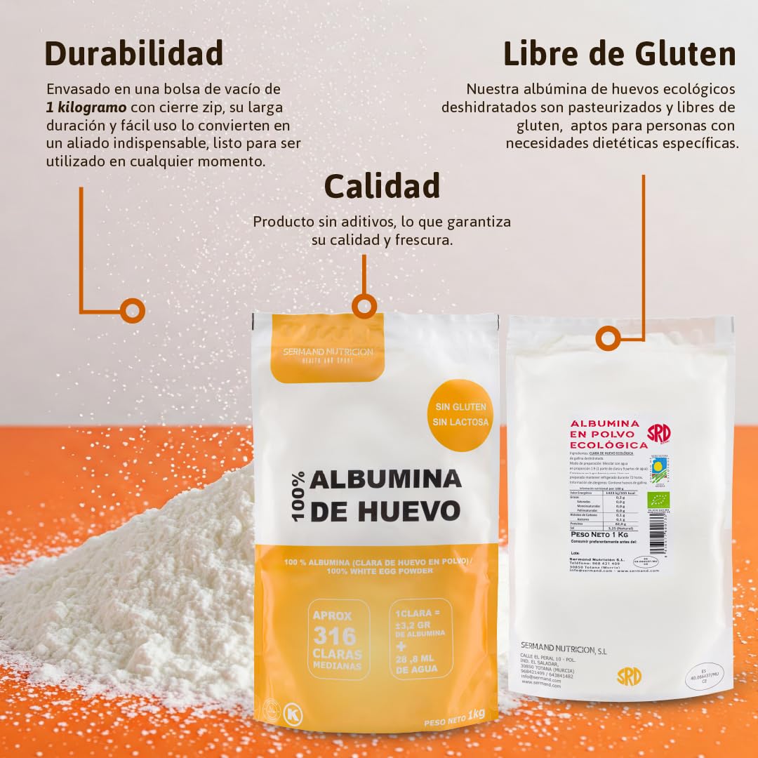 Bio-Eiklarpulver aus Freilandeiern (1 kg) | Pulverisiertes Eiweiß aus ökologischer Herkunft | Ohne Zusatzstoffe | Glutenfrei & Laktosefrei | Zip-Verpackung