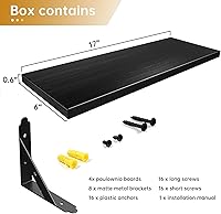 Vista 3 de Juego de 4 estantes flotantes de madera, estantes rústicos de almacenamiento y decoración para pared, estante montado en la pared para sala de Negro