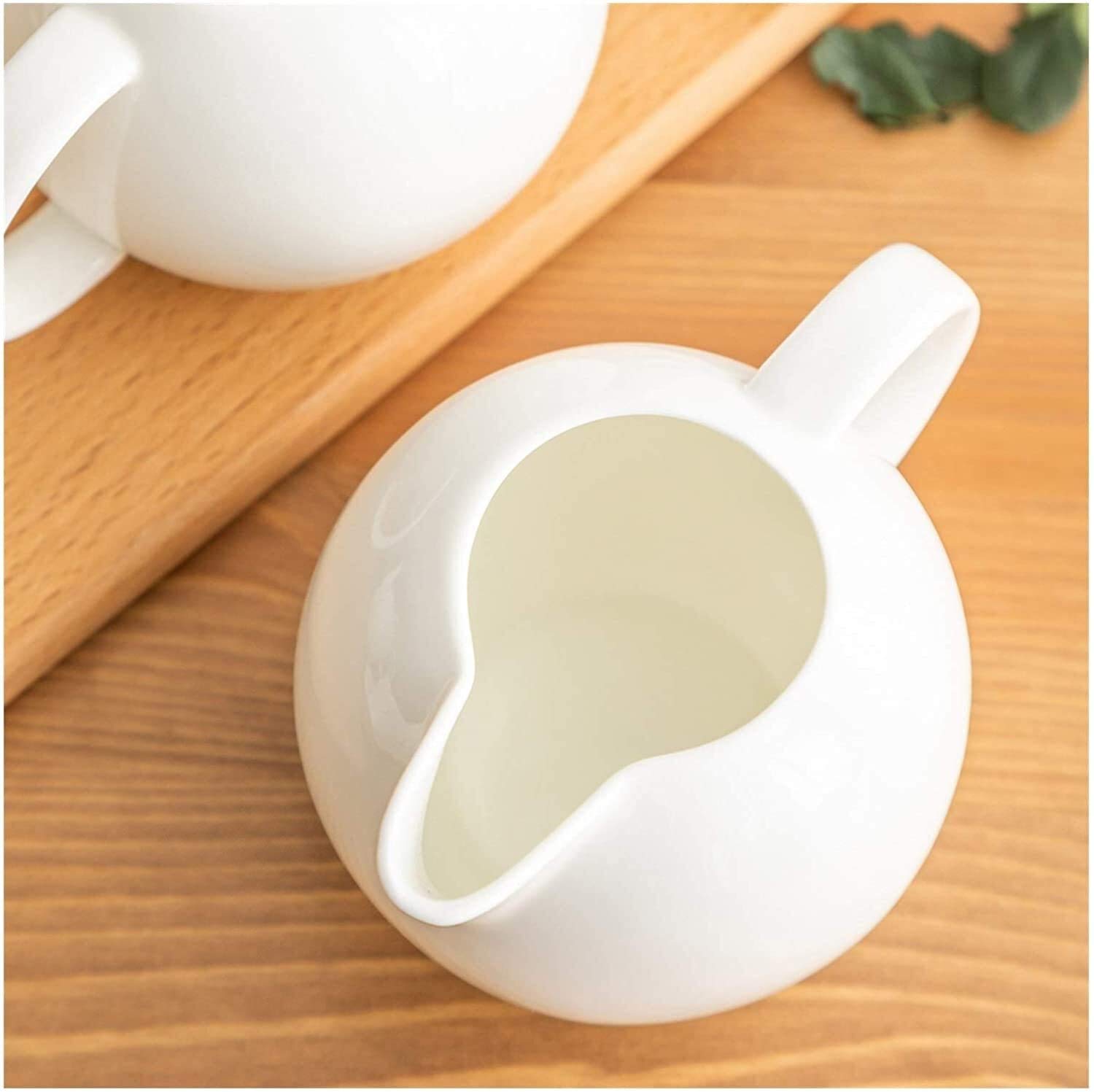Zestaw porcelanowej śmietanki i cukiernicy, biały ceramiczny dzbanek do spieniania mleka do kawy i herbaty, 300 ml/10,1 uncji, 1 szt., 7,6 x 12 cm