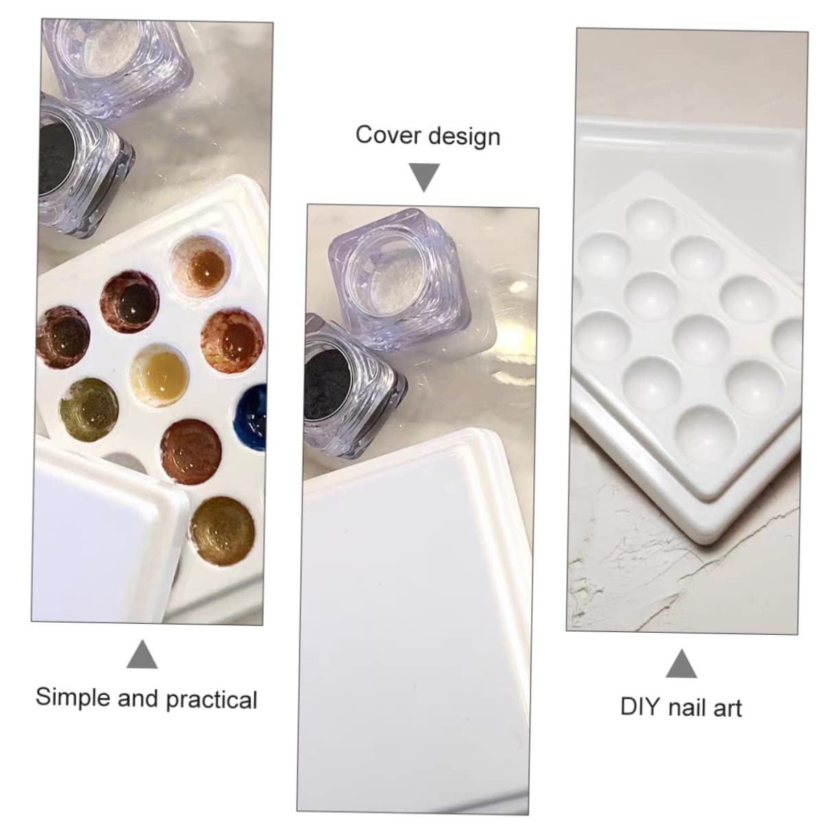 Healvian 2pièces Palette De Mélange De Couleurs Céramique Pour Manucure Compartiments Avec Couvercle Idéale Pour Nail Art Et