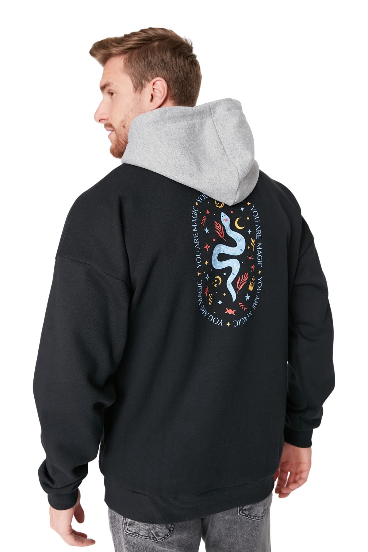Trendyol Men's Herren Tier Lange Ärmel Plus Size Sweatshirt, Black, S Grande Taille