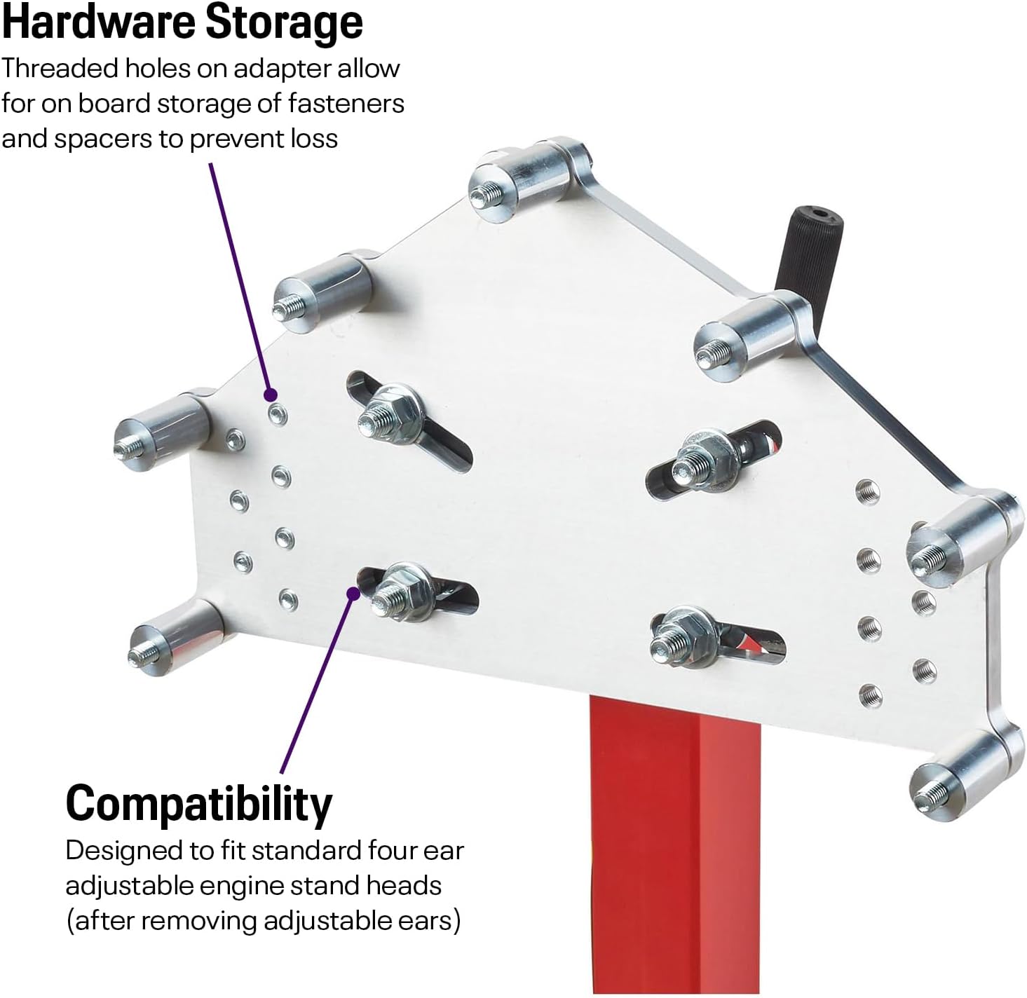 Heavy-Duty Billet Aluminum Engine Stand Adapter Plate for Chevy LS, SBC, BBC Engines - 1/2-inch Thickness, Bellhousing Fitment, Includes Fasteners & 1-1/2-inch Spacers, CNC Machined