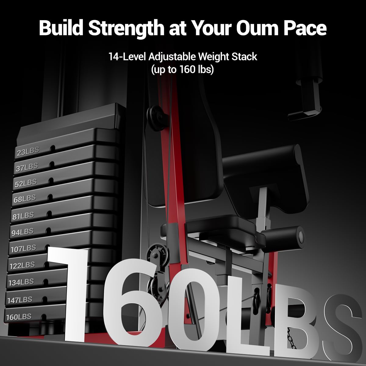 Home Gym, Workout Station with 160LBS Weight Stack, Exercise Equipment with Pulley System for Full Body Training