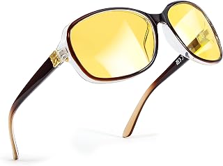 SIPHEW Night Driving Glasses for Women, Polarized Anti-Glare Yellow Lens Reduces Headlight Glare & Eye Strain for Nighttime