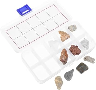Geology Kit Rock and Mineral Specimen with Diverse Natural Stones and Crystals for Classroom Home Education Includes Display Case and Identification Guide for Scientific