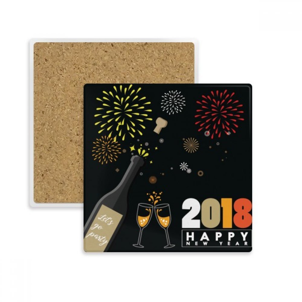 Verre à vin et alcool bien stables sur ce dessous de verre feux d'artifice du Nouvel An