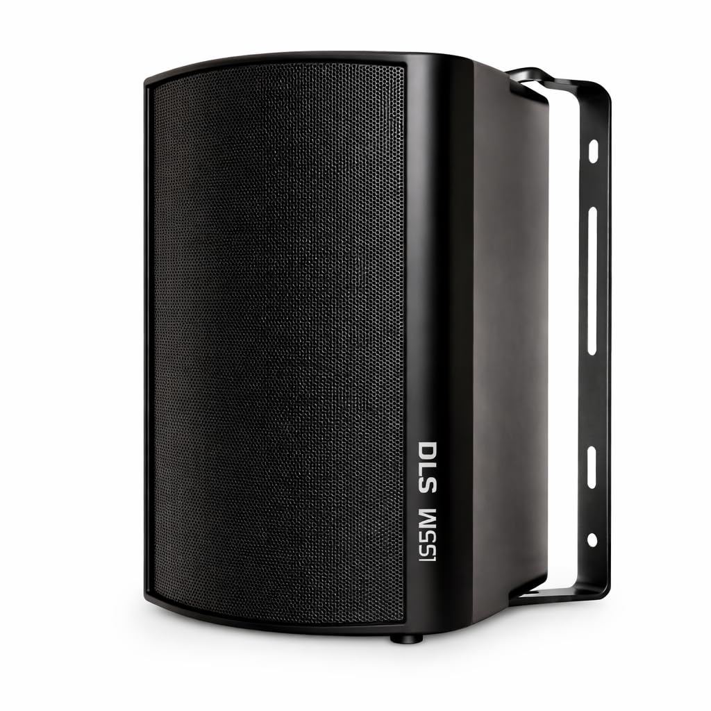 DLS MB5i Black – Altavoces de Exterior 2 Vías (Pareja), Woofer 5,25" + Tweeter 20 mm, 160W Máx., Soporte de Pared Incluido, Resistentes a la Intemperie, Sonido Potente y Equilibrado.