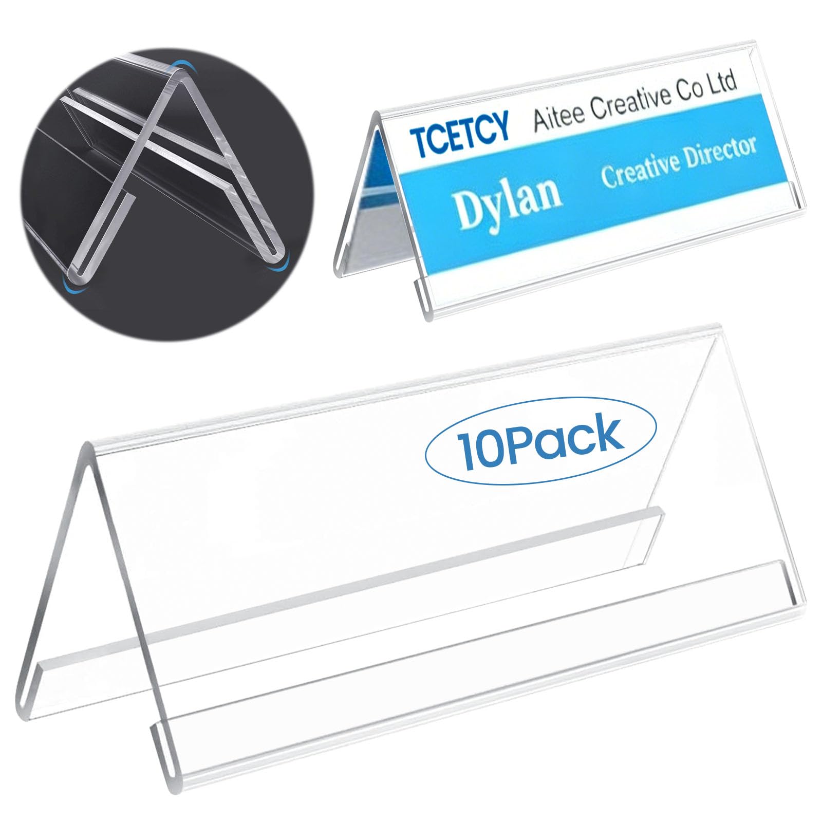 10 Pcs Portanombres Sobremesa 300x120mm Placa Expositor Acrilico Transparente para Mesa Placa de Identificación Personalizada para Mesa Portaetiquetas En Metacrilato para Oficina Conferencias