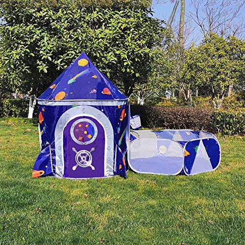 LOJETON 2pc Rocket Ship Kids Play Tent, Ball Pit with Basketball Hoop for Boys, Girls and Toddlers - Indoor/Outdoor Use Pop Up Rocket Tent