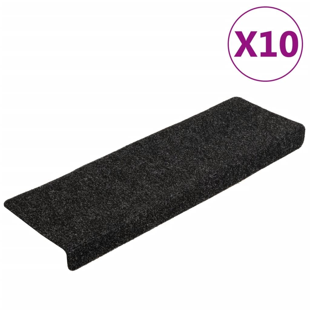 Stufenmatten Selbstklebend 10 Stück 65x21x4 cm Schwarz Rechteckiger Rand Treppenstufen Matten, Teppich Innen für Treppen, rutschfest Stufenmatten Treppenteppich