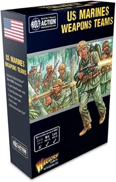 Warlord Bolt Action USMC Weapons Team 156 Tabletop Miniatures - Plastic Paintable Miniature WWII Soldiers Set, Unpainted Table Top 28mm Military Minifigures for Adults - Gaming Figurines Pack