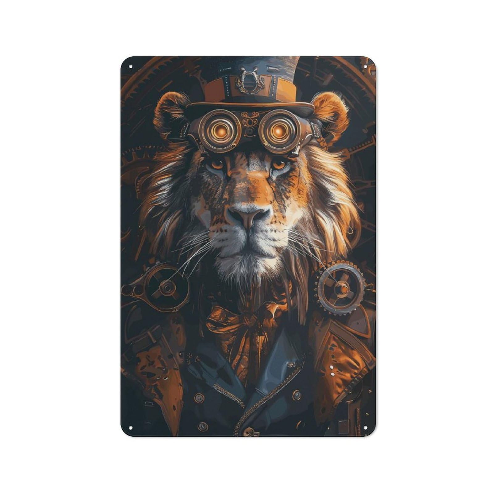 Junmoney Animal Steampunk Lion Rustic Metal Plaque 30X20cm For Lounge Or Reading Corner, For Home Office, Studio And Craft Room Walls