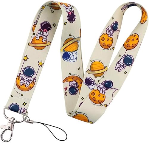 Miniatura 1 de Astronauta Space Moon Stars Planets Saturn Solar System Kawaii 17.7" Cuello Lanyard Holder ID Badge Mobile Phone Pin Strap, Azul
