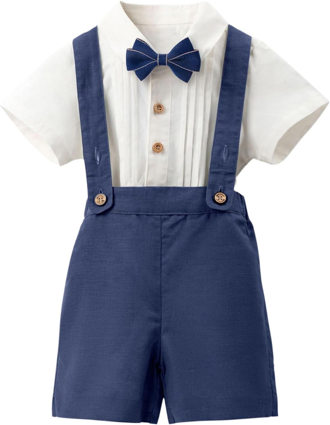 Toddler Formal Wear Suspenders Shorts and Bow Tie Shirt for Christening Ceremony