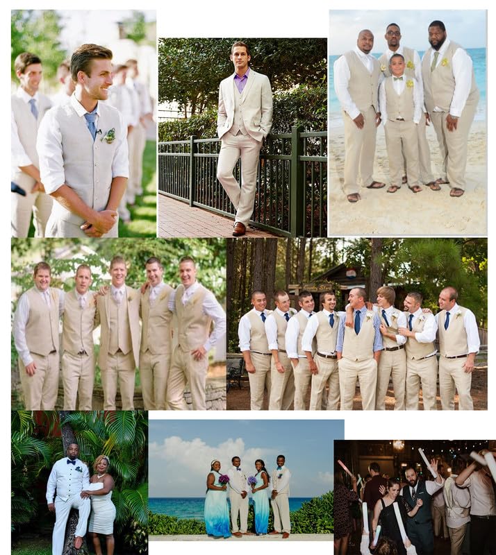 2024 Fashion Mens Linen Suits for Beach Wedding 2 Piece Groomsmen Attire Linen Vest Pant Set JXZ0284