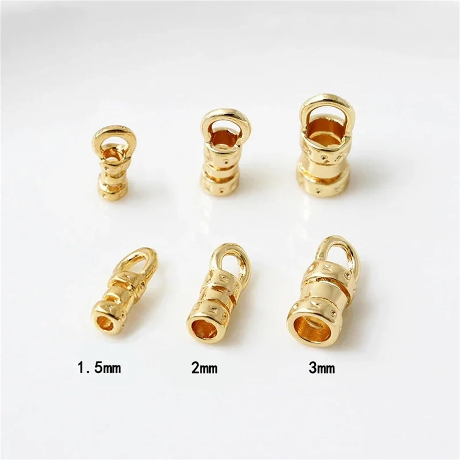 20-Pack 18K Gold Plated Brass Crimp End Caps with Loop, for Leather Cord & Chain DIY