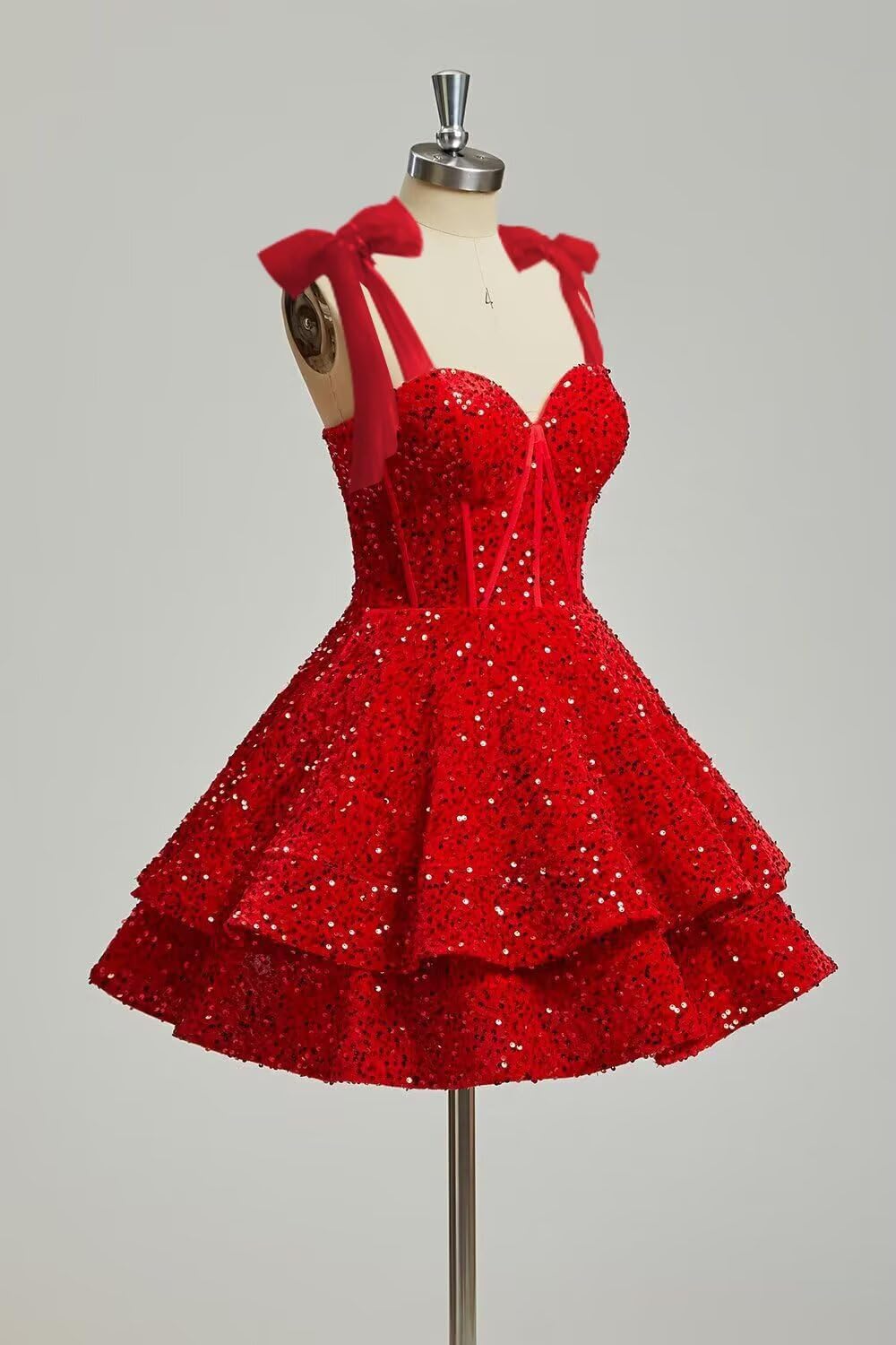 Sparkly Sequin Homecoming Dresses with Bow 2026 A Line Short Corset Formal Cocktail Gown - Image 5