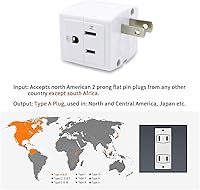 Vista 4 de SYCON Extensor de salida adaptador, mini enchufe de pared de 2 clavijas a 3 clavijas, divisor de salida múltiple con 3 tomas de corriente