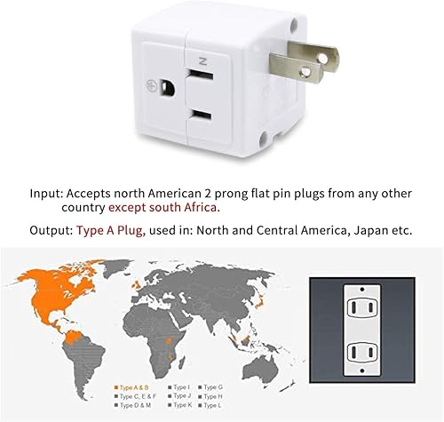 Miniatura 4 de SYCON Extensor de salida adaptador, mini enchufe de pared de 2 clavijas a 3 clavijas, divisor de salida múltiple con 3 tomas de corriente
