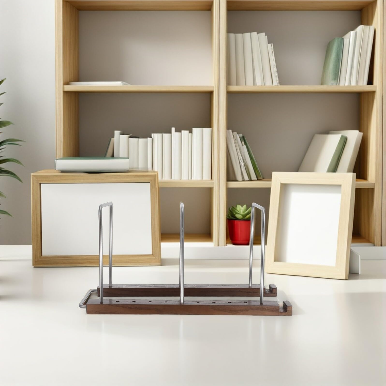Yardenfun Supporto per Vinili e CD in Legno e Acciaio Inox Design Vintage Elegante, Salvaspazio per Soggiorno e Studio, Mensola da Tavolo per Album e Dischi