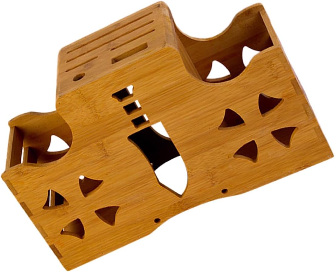 Luxshiny Bamboo Knife Holder Rack Kitchen Cutter Storage Stand Water Drainage Knife Block Detachable Cutlery Organizer for Home and Restaurant