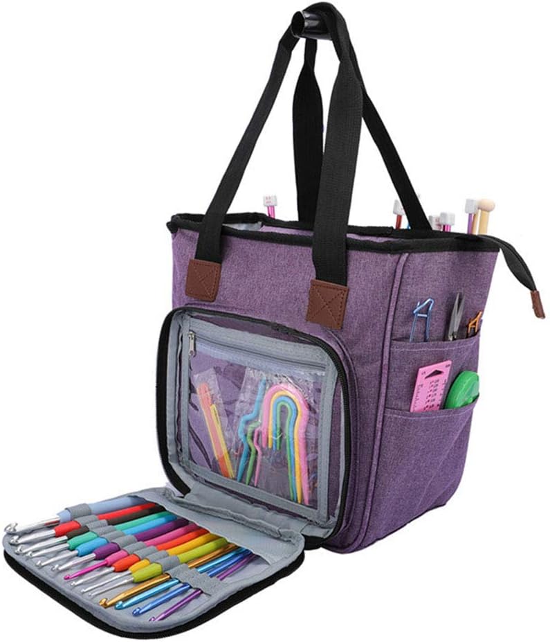 CNSSKJ Knitting Needle Case for Yarn, Crochet Hooks, Knitting Needles and Other Small Accessories Knitting Bag with Zipper and Pockets for Home Traveling#MXSND-01